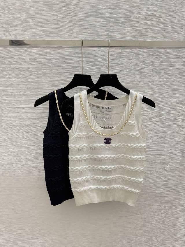 Ch's new summer chain V-neck knitted vest Color: White Royal Blue Size: 36.38.40