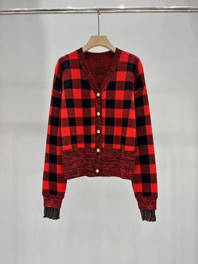 New Lv Early Autumn New Wool Blended Plaid Knit Cardigan Sweater Size: Sml DDD