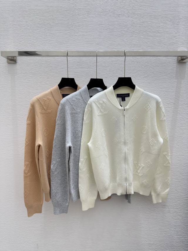 L's early autumn new letter jacquard high collar knitted long sleeve cardigan Co