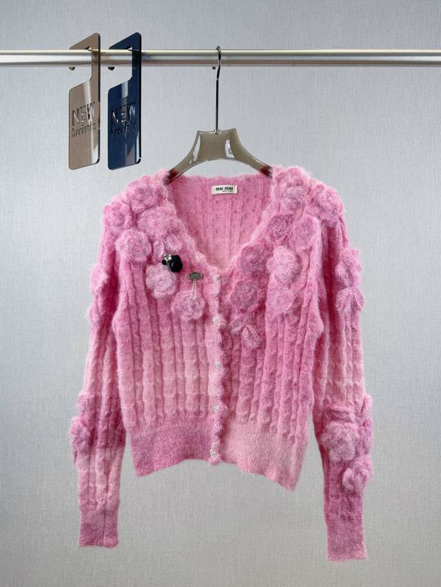Miu home | Gradient flower cardigan 70% wool, 30% cashmere V-neck long-sleeved c