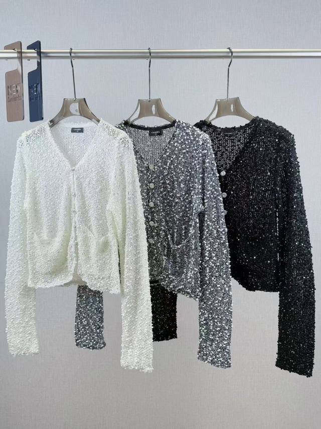 Chanel | Sequined V-neck cardigan 45% wool, 35% acrylic, 20% nylon Transparent