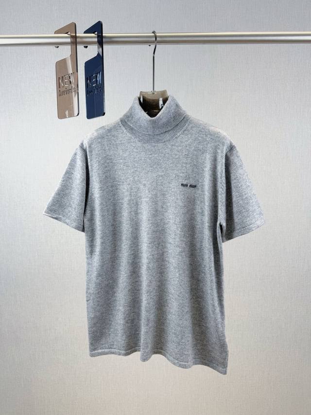 Miu home | High-neck short-sleeved 100% wool loose version Short-sleeved high-ne