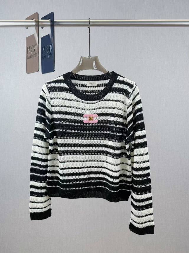 Homesick | Striped hollow pullover 30% wool, 55% polyester 15% nylon Round neck