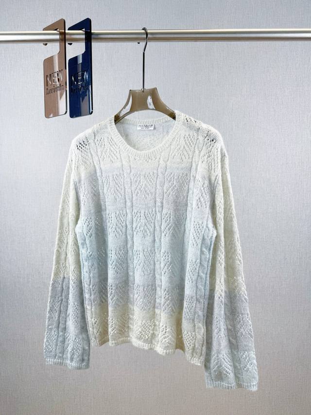 Bc | Hollow gradient long pullover 100% wool Round neck long sleeve pullover cut