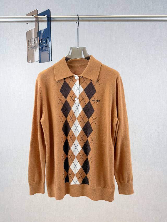 Miu home | Diamond lapel long sleeves 100% wool Polo collar button-down long sle