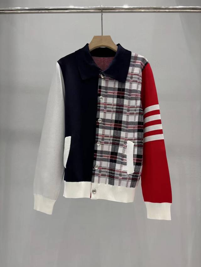 New Thom Browne 25 autumn and winter new blue color matching plaid jacket knitt