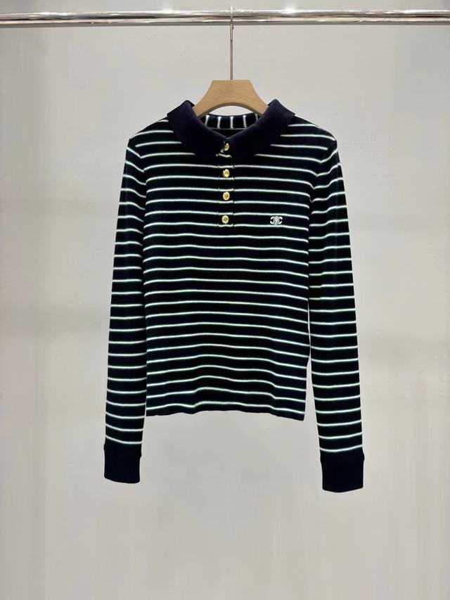 New arrival Celine Early Autumn new Polo collar knitted striped sweater Size: S