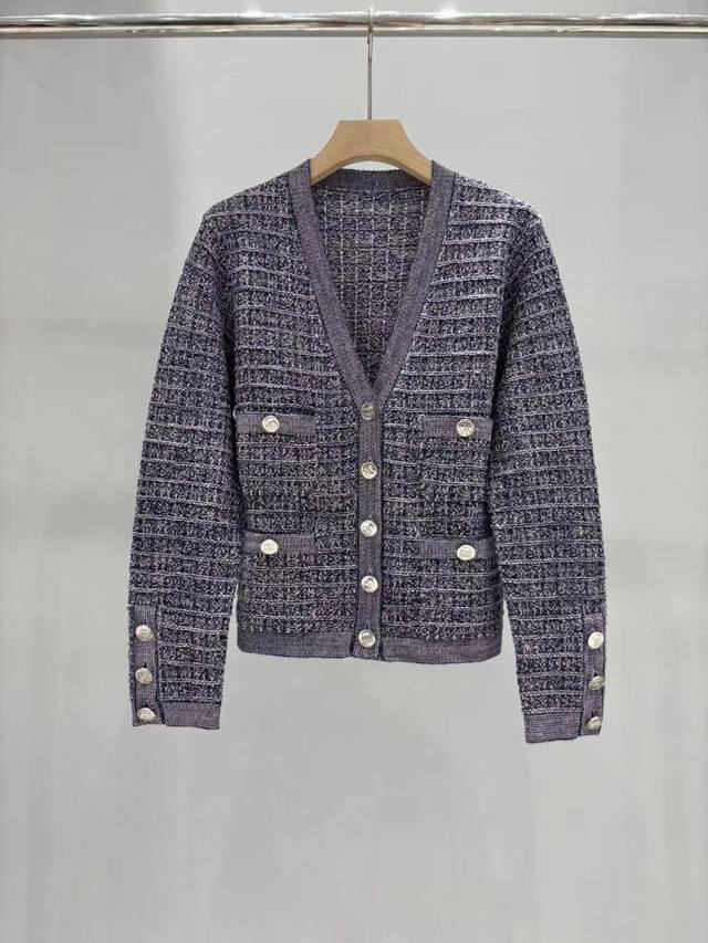 New Chanel 25 Autumn and Winter New Knitted Plaid Cardigan Long Sleeve Jacket S