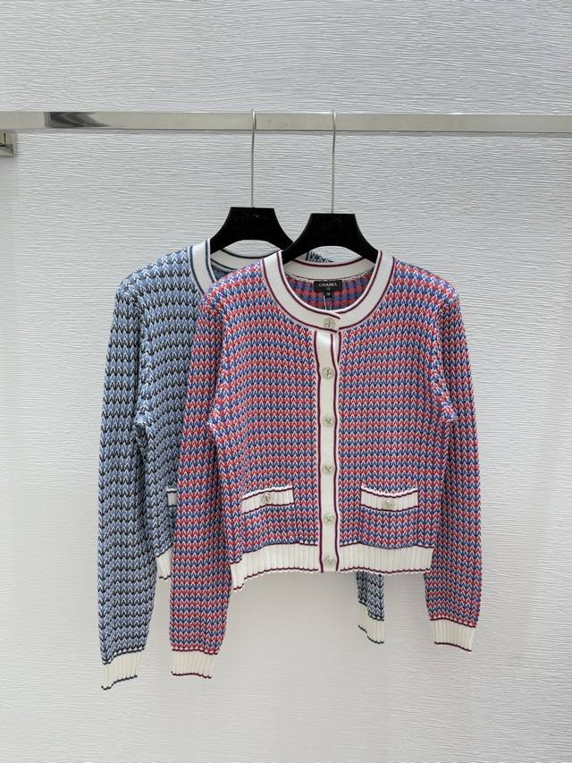 Ch's early autumn new colorblock striped round neck knitted long-sleeved cardiga