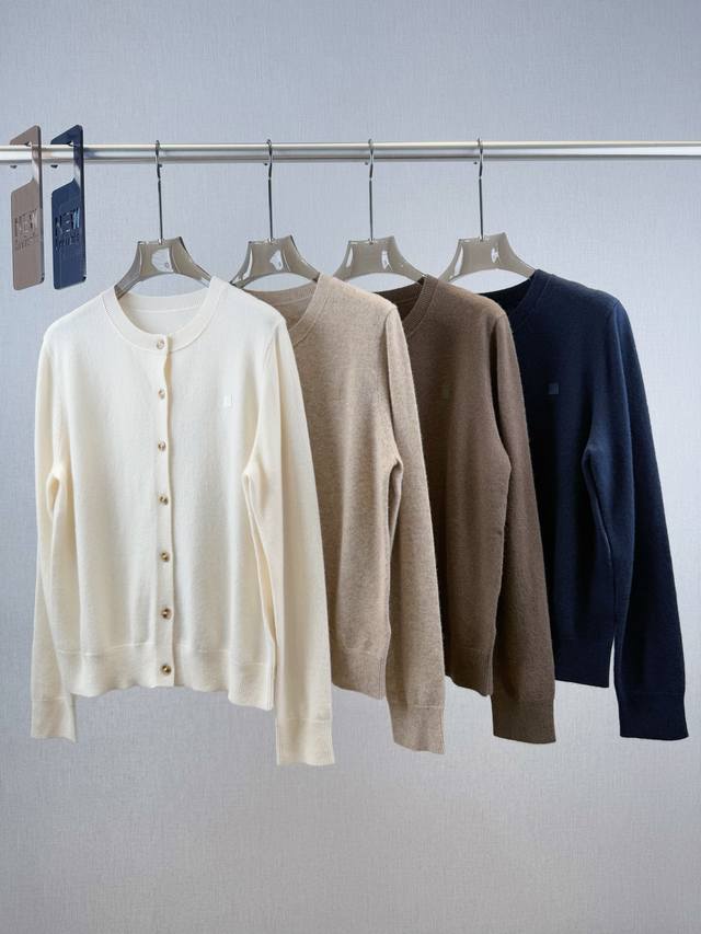 Ac | Smiley face wool cardigan 100 wool fabric round neck cardigan cut, fine gar