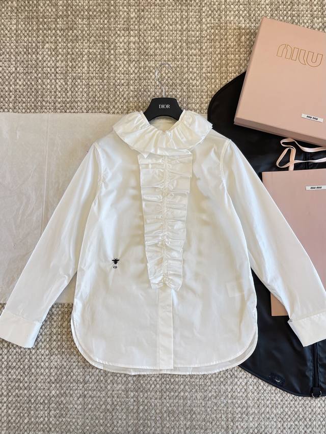 Dio' 25Ss Early Fall New Arrivals A pleated lace shirt with a full collar and pl