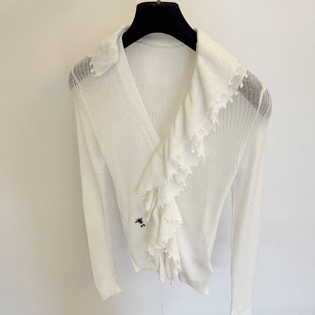 Dio' 25Ss Early Fall New Arrivals V-Neck Ruffled Bee Embroidered Cardigan A styl