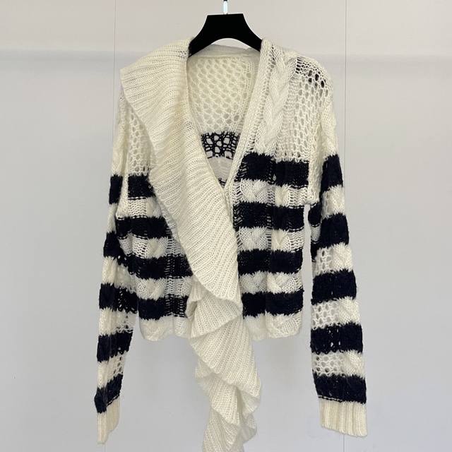 Dio' 25Ss Early Fall New Arrivals Heavy-duty contrast striped crocheted ruffled