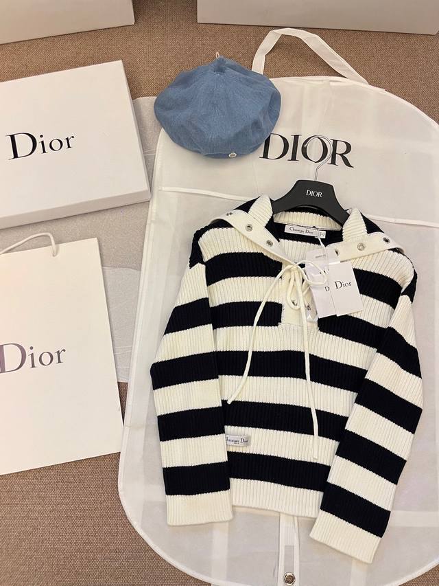 Dio' 25Ss Hot Seller Contrast Stripe Navy Collar Drawstring Sweater Yb 1:1 Devel