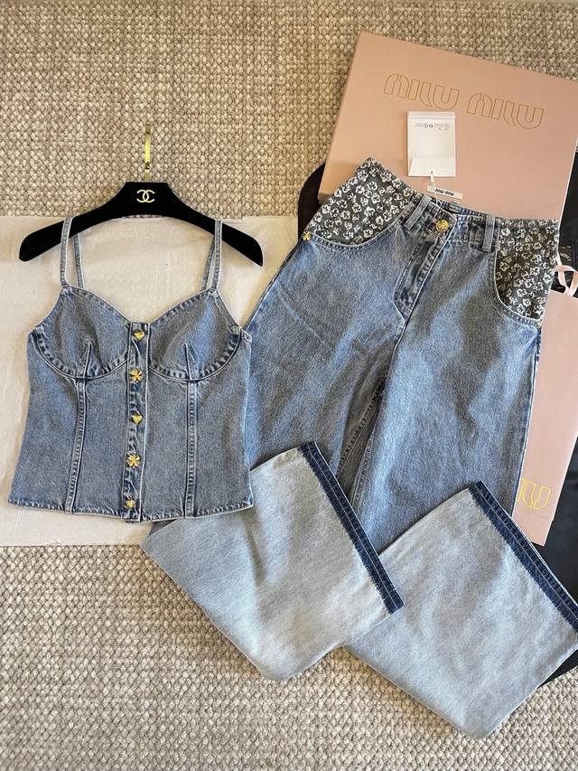 Overall pants Chan'1 25B retro denim series Bandeau denim top with gradient wash