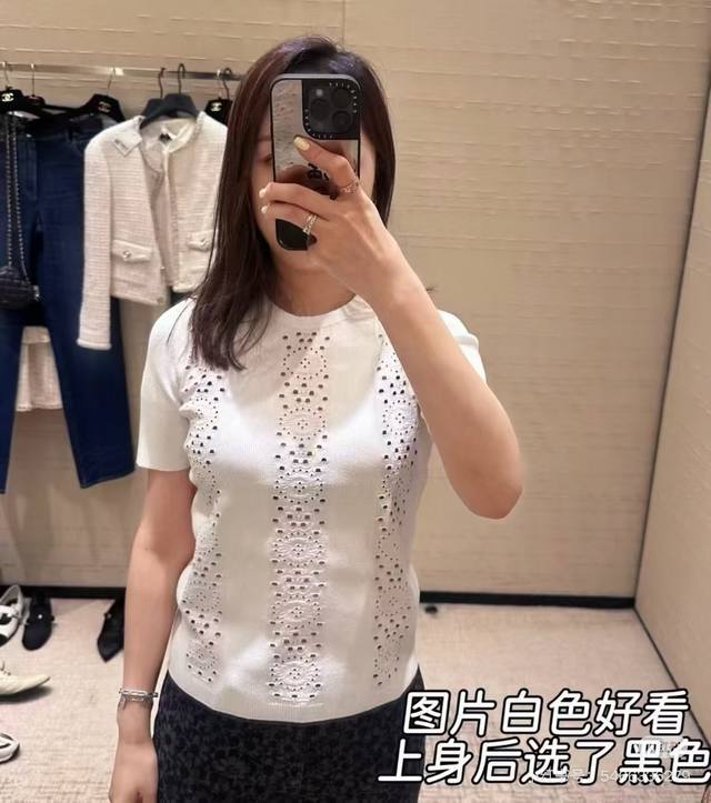 25 Autumn and winter new hollow knitted short-sleeved top white black Sml DDD