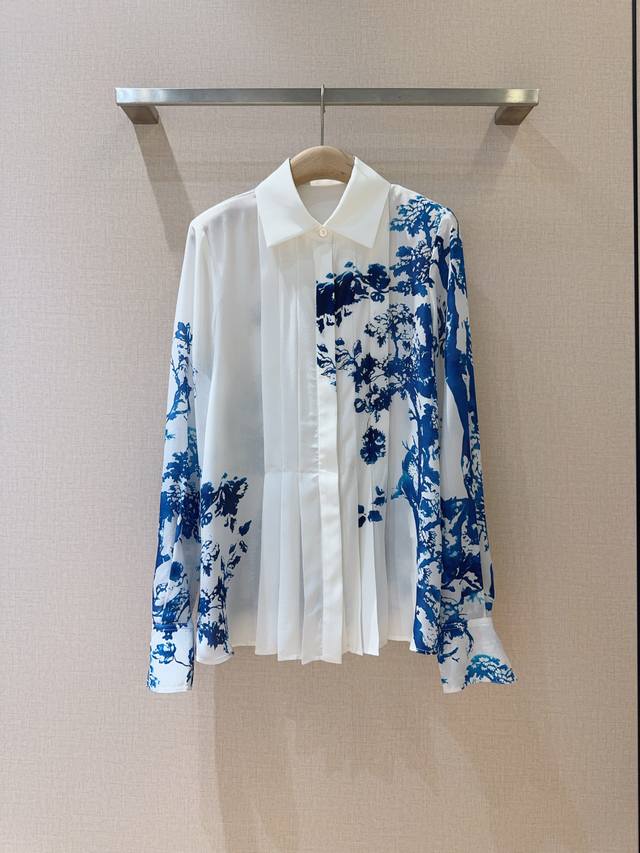 Erd*E*M Ink Painting-Inspired Silk Shirt DDD. A white shirt features a smoky blu