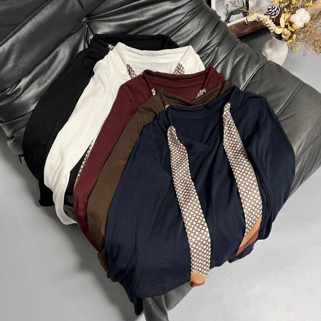 25 Early autumn new tops 5 colors: wine red, white, navy blue, coffee, black sca