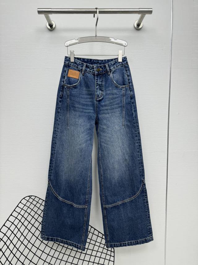2025 Belt buckle decorated jeans Custom Yb twill cotton denim. Washed and finish