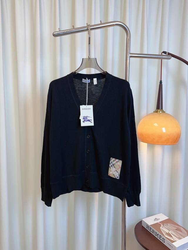 Bu**New Plaid Horse Logo Wool V-neck Cardigan Custom-made woven wool fabric Plai