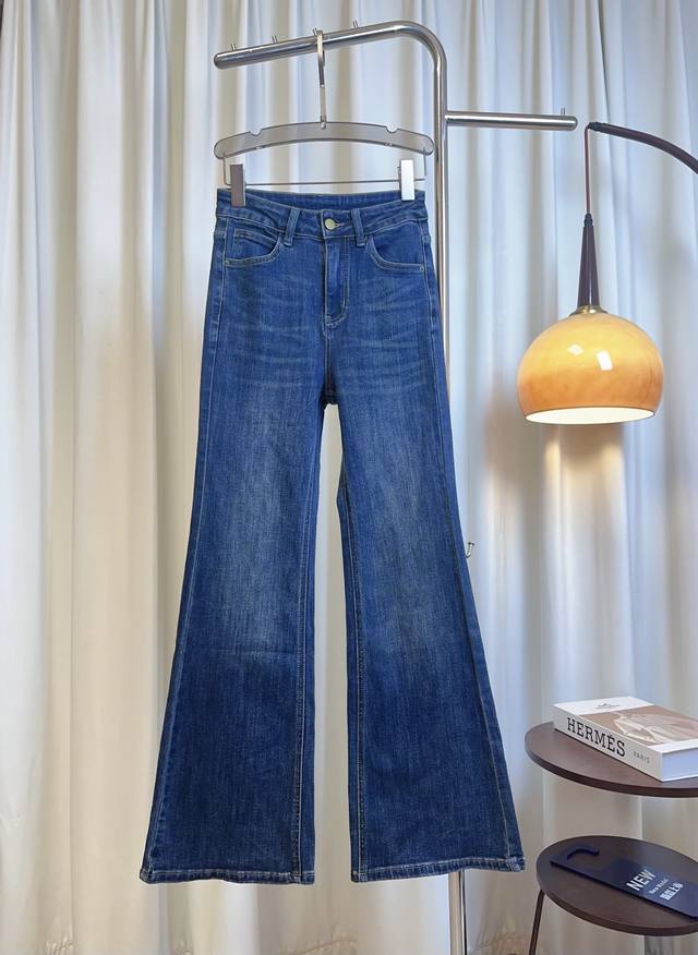 New clean version flared jeans, customized high-stretch washed denim cotton fab