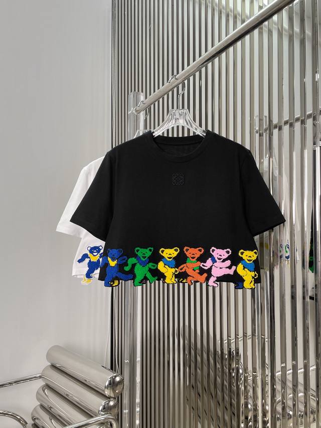 Real photos of the latest Loe 25New towel embroidery cartoon rainbow bear T-shir