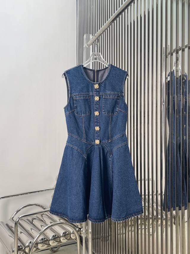 Actual photos of the latest S New diamond button sleeveless denim dress Size: S