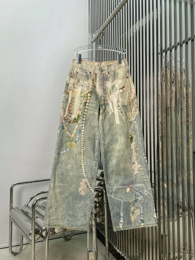 Actual photos of the latest Acne 25New pearl lace print jeans Size: Sml DDD