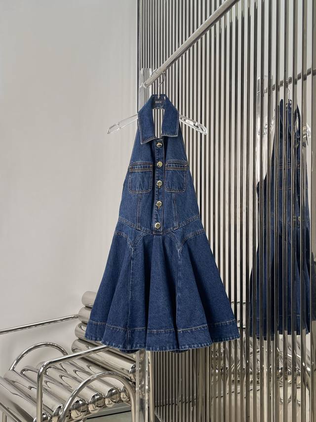 Actual photos of the latest S New halter neck backless denim dress Size: Sml P4