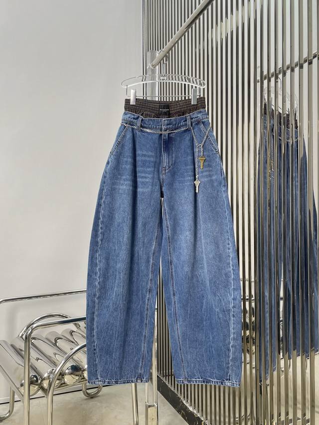 Actual photos of the latest Aw 25New metal chain key series denim machete pants