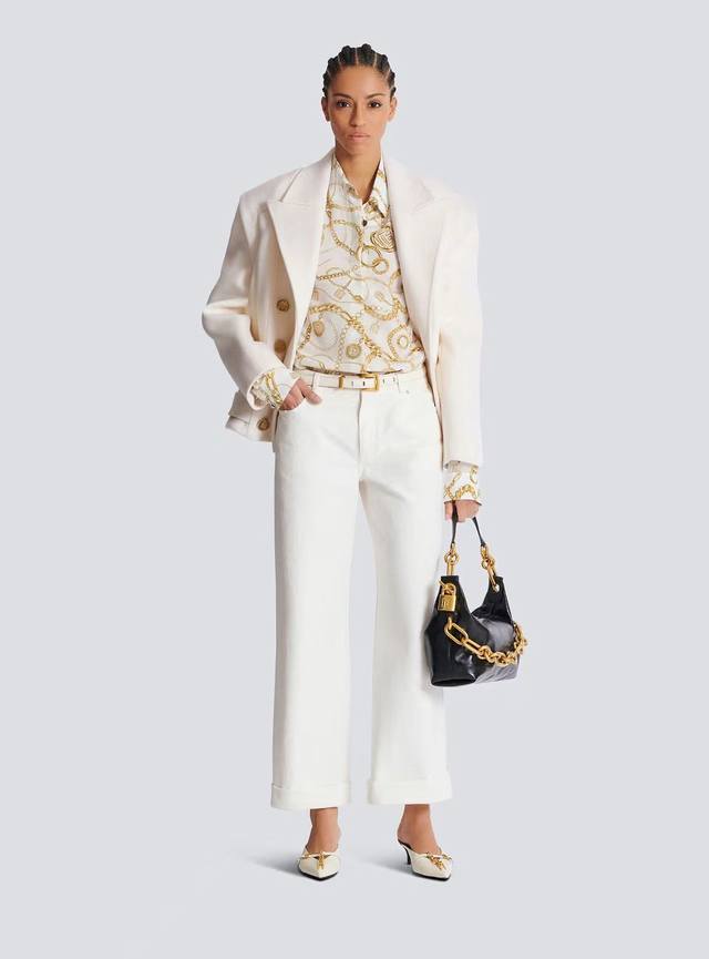 New Bal 25 New Balman new metal button white jeans Size: Sml DDD