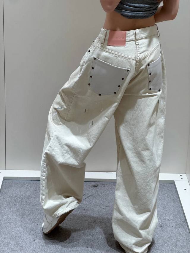 New Acne 25New leather pocket washed distressed jeans Size: Sml DDD