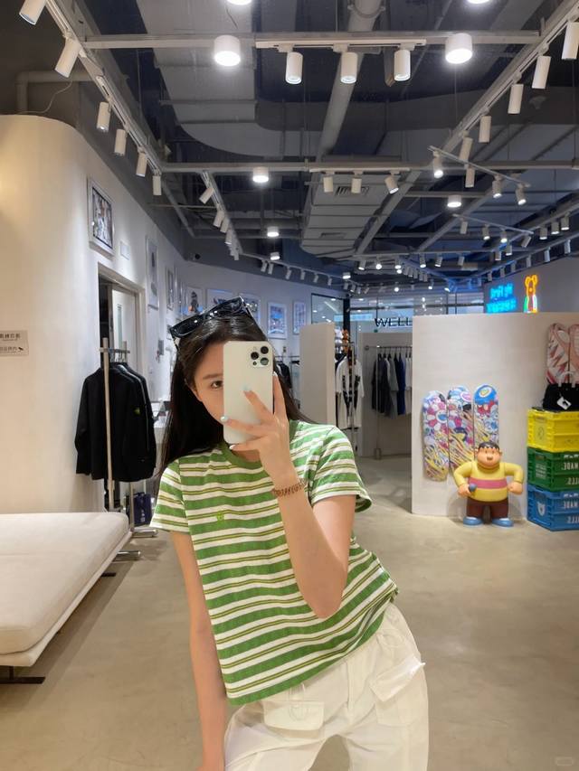 New latest Ch 25New Crotch jacquard striped short-sleeved T-shirt Color: blue,