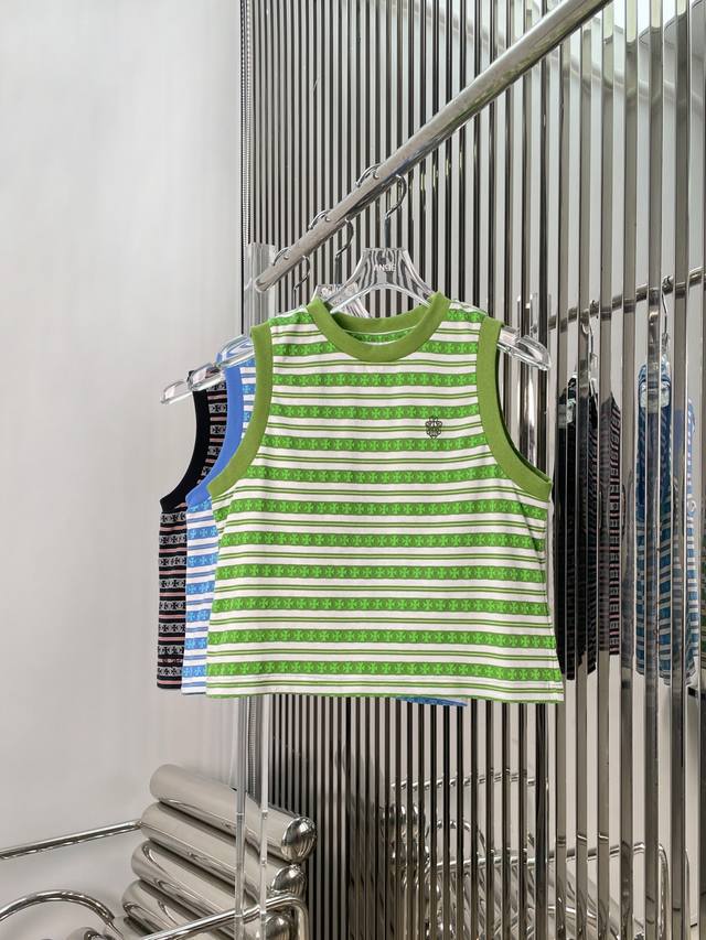 Real photos Latest Ch 25New Crotch jacquard striped sleeveless vest Color: blue