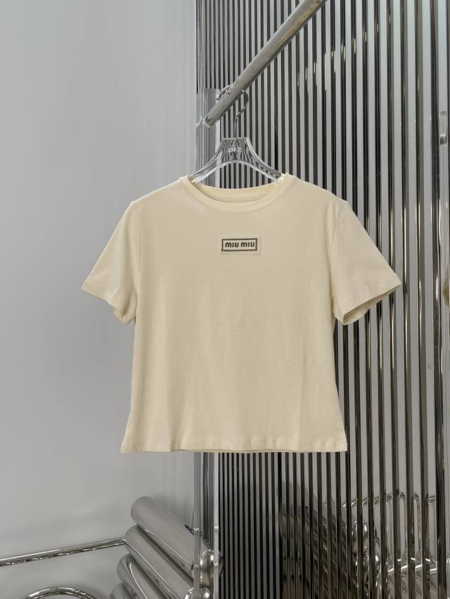 Real photos of the latest Miu 25New letter embroidered short-sleeved T-shirt Siz