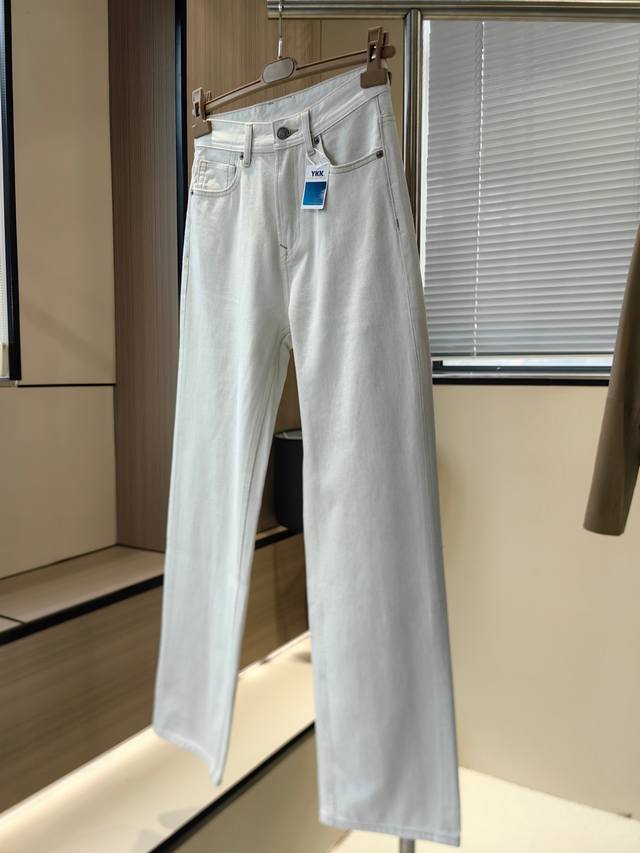 Colored cotton white cow wide-leg straight pants Ingredients: 100% cotton Size: