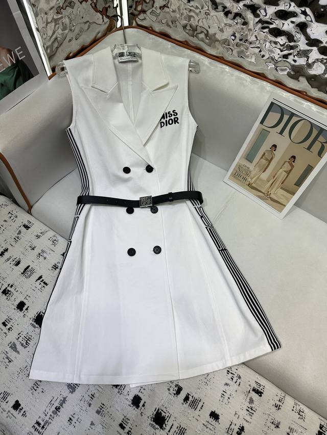 Dio* 25Ss new vest dress with side letter ribbon stitching decoration and belt v
