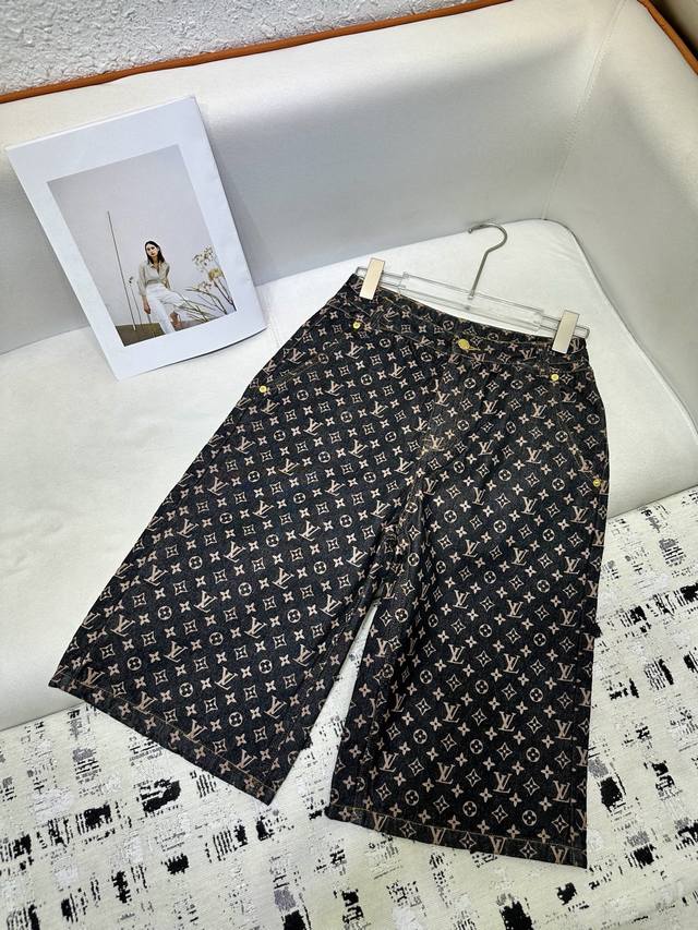 Louis Vuitt*N25 new denim cropped pants + beautiful back classic printed logo fu