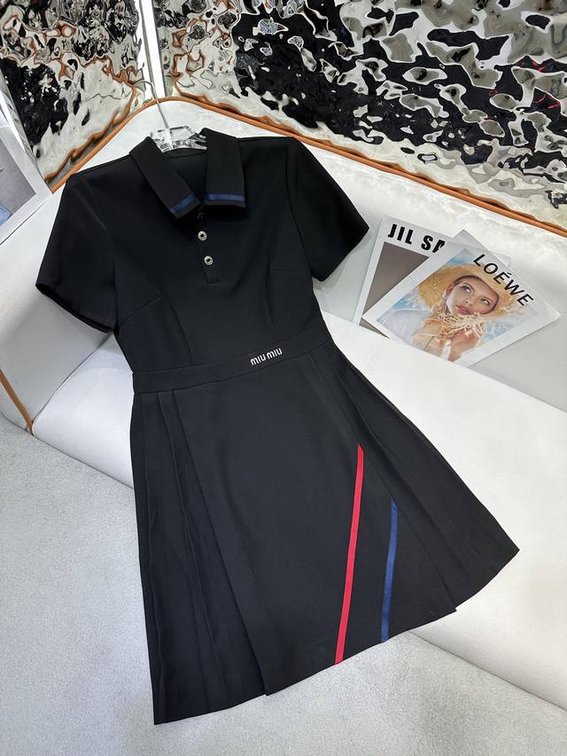 Miu Miu*2025 spring and summer new style lapel dress neckline hem ribbon design