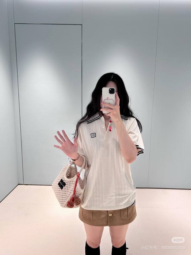 Miumi* 25Ss Spring/Summer new micro-logo short lapel knit top | Exclusive Yb dev