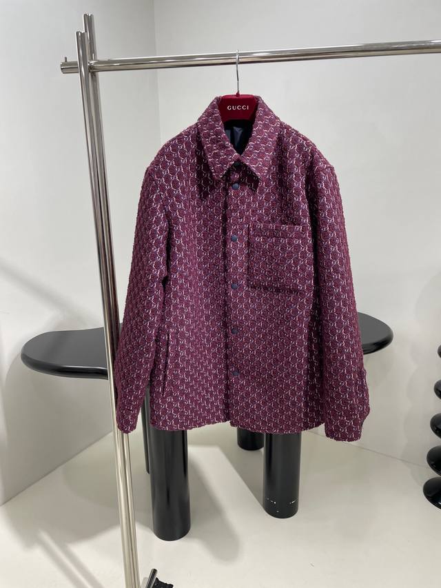Early Spring New Arrival: Gg Shadow Knotted Fleece Wool Jacquard Cotton Jacket.