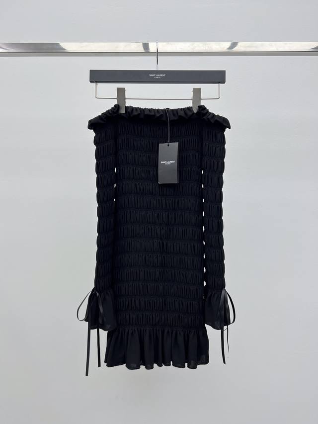 Saint Lauren*Gathered off-the-shoulder dressRose's same little black dressMade o