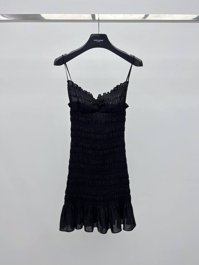 Saint Lauren* Pleated ruffle slip dress Made of viscose blend double pleated fab