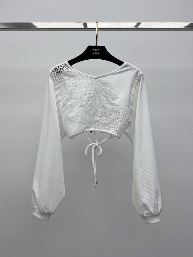 Chane* Hollow backless top Custom cotton poplin fabric Double C on the chest usi