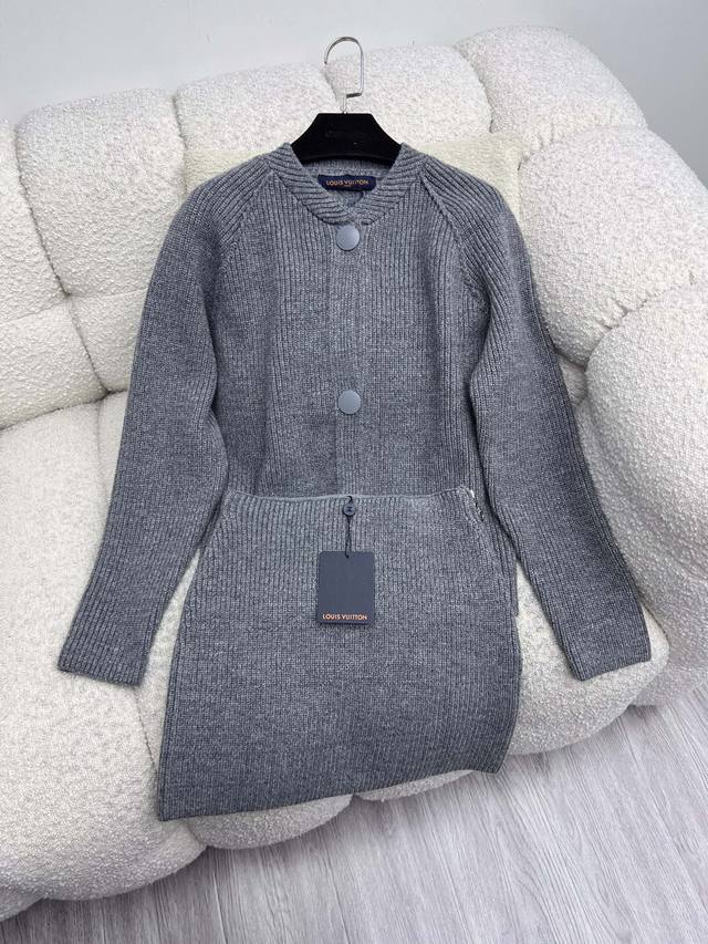 Louis Vuitto* Ribbed Sweater SetRibbed cardigan sweater and knitted skirtMade fr
