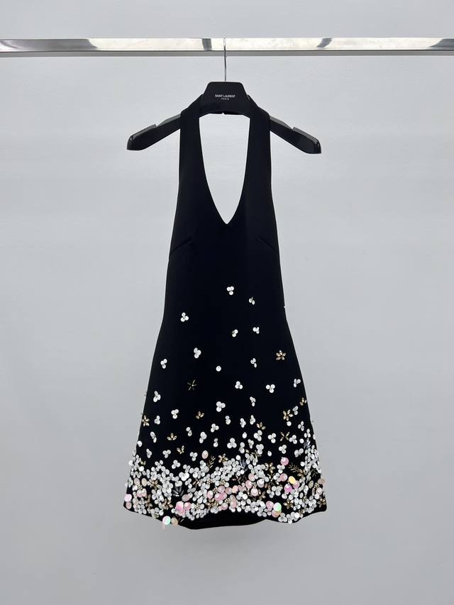 Miumi* Sequined Halter Neck Dress A beautiful little black dress with heavy flor