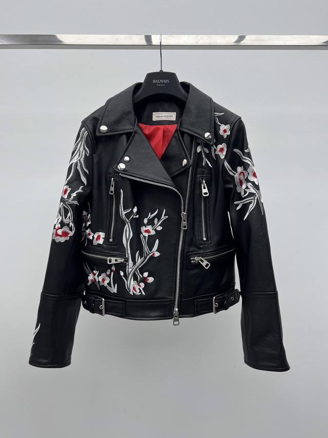 Alexander Mcquee* embroidered leather jacketMade of 100% imported lambskin fabri