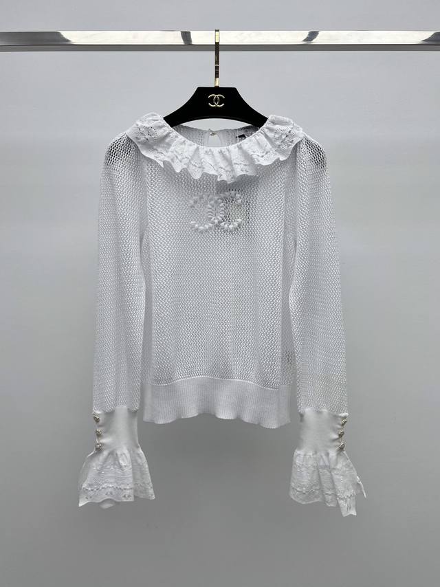 Chane* Lace hollow knit sweater Super fairy and gentle Made of cotton blended kn