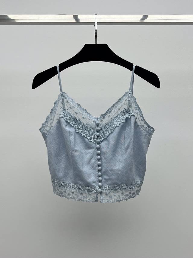 Ermanno Scervin*Linen and Lace CamisoleA short camisole with thin straps and a V