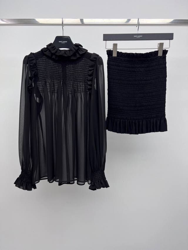 Saint Lauren* French shirt and skirt set Made from light and flowing georgette T